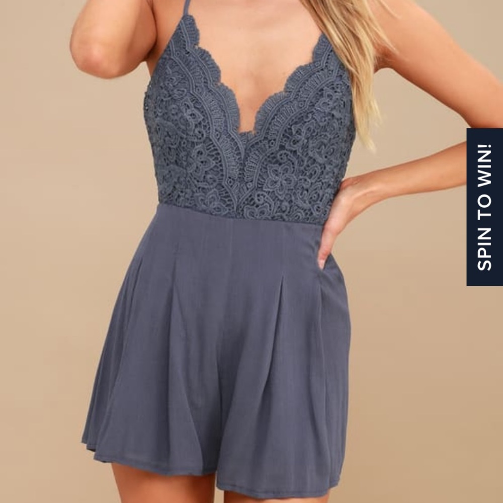 Lulu’s Indigo backless lace romper